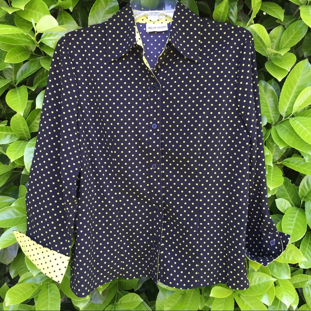 Apparenza Stretch Black / Chartreuse Dots Blouse S